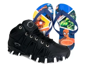 Kit Menino Tênis Infantil Botinha + Chinelo Infantil Heróis