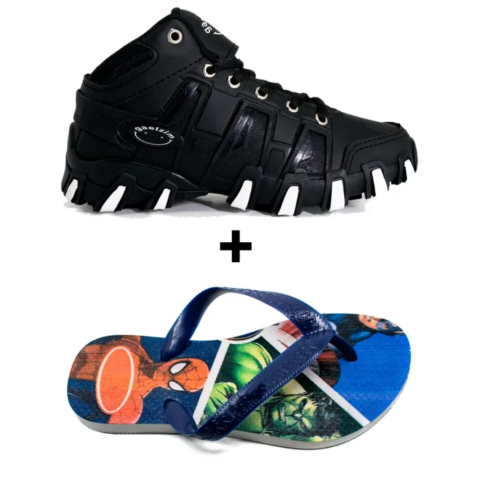 Kit Menino Tênis Infantil Botinha + Chinelo Infantil Heróis